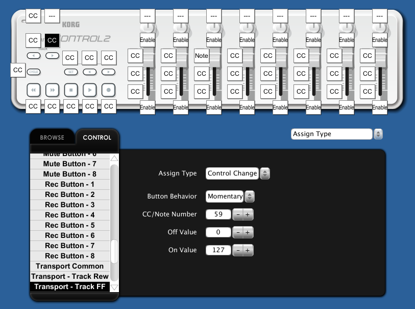 setup of buttons and sliders